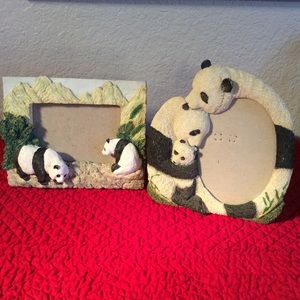Two ceramic 3D panda bears animals picture 3 x 5 inch photo frames set
